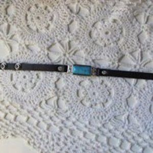 SILVERTONE & TURQUOISE RECTANGLE LEATHER BRACELET